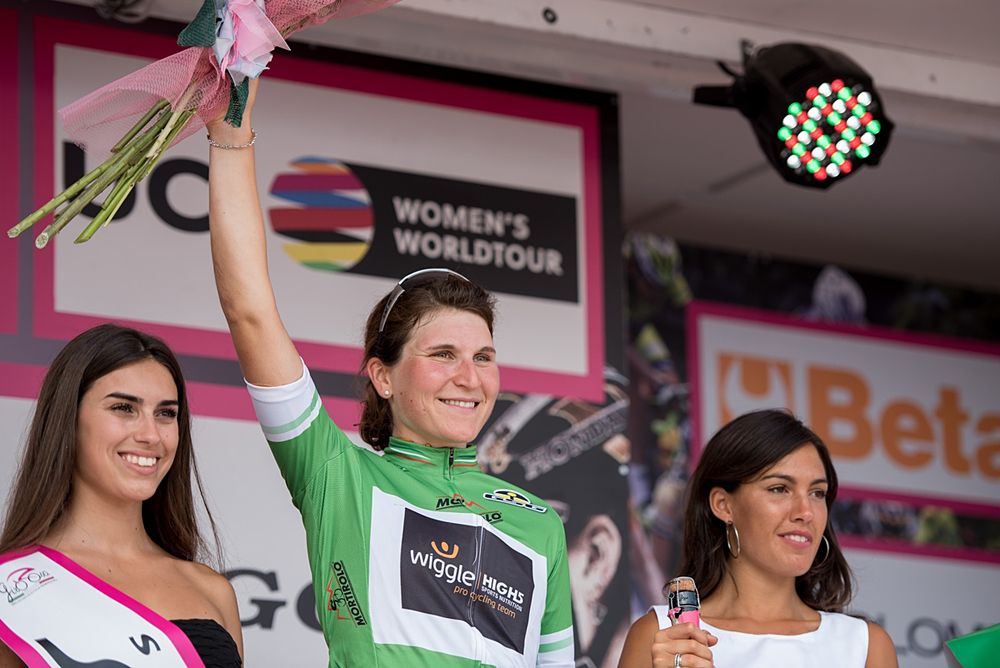 Elisa Longo Borghini (Wiggle High5) claims the climbers jersey at the final stage of the Giro Rosa 2016 on 10th July 2016