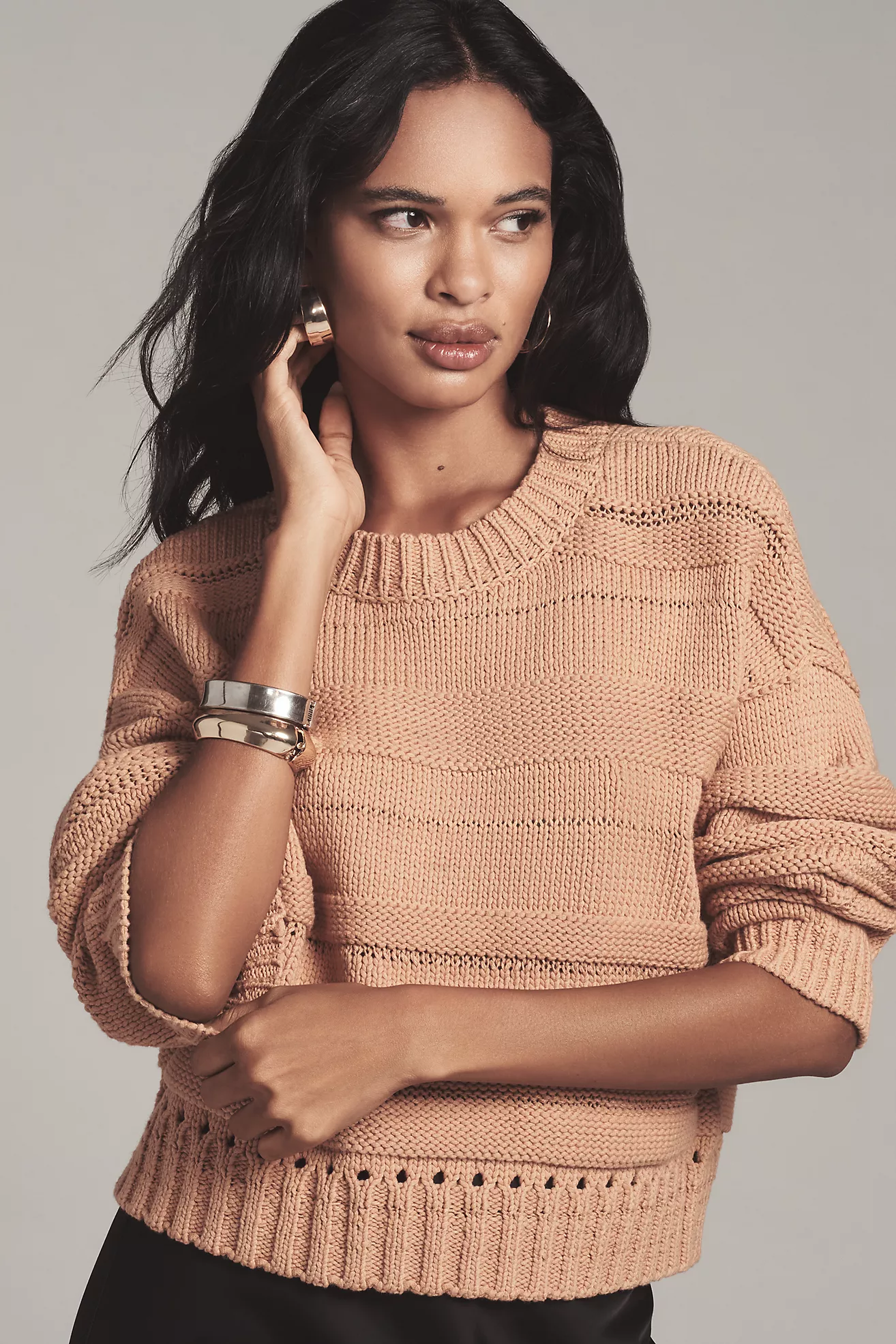 Maeve textured striped pullover crew sweater sweater
