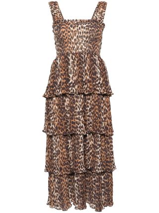 Leopard-Print Layered Midi Dress