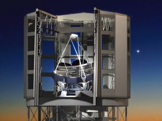 An artist's illustration of the completed Giant Magellan Telescope atop Las Campanas Peak in Chile's Atacama Desert