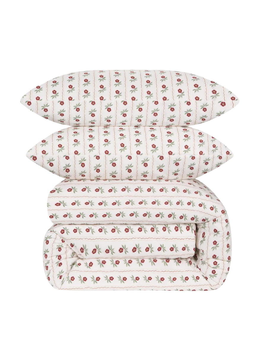 Piglet in Bed, White Woodland Stripe Cotton Duvet Set