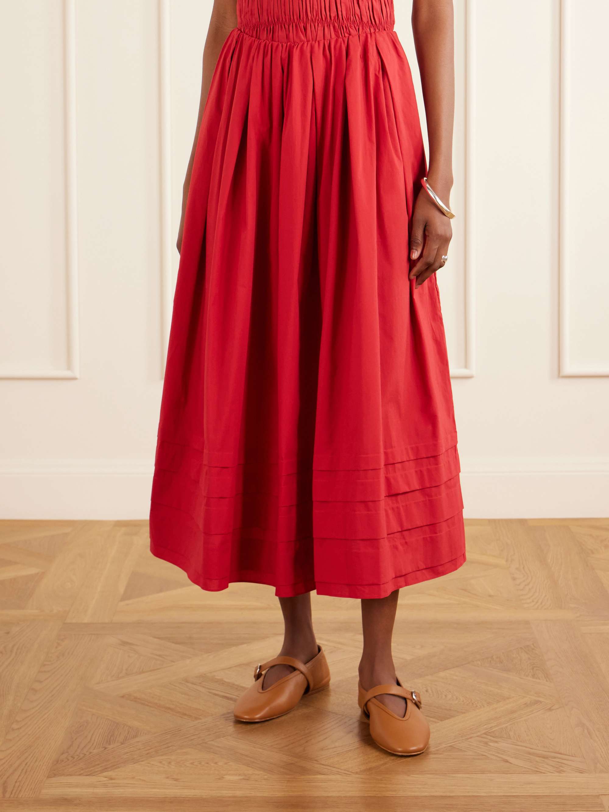 Cales Pleated Cotton-Poplin Midi Skirt