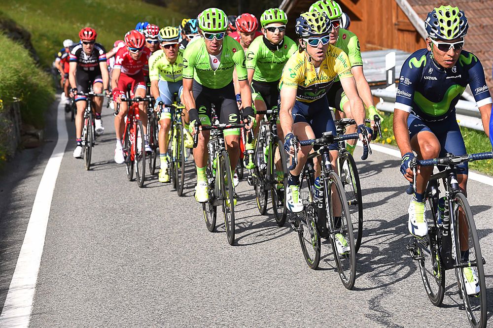 Nairo Quintana leads Movistar teammate Jon Izagirre in the leader's jersey at Tour de Romandie.