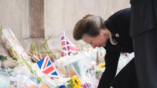Princess Anne appears in Glasgow to view floral tributes to the Queen on September 15th 2022.