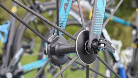 The lightweight, carbon Corimas have just 12 carbon spokes on the front wheel