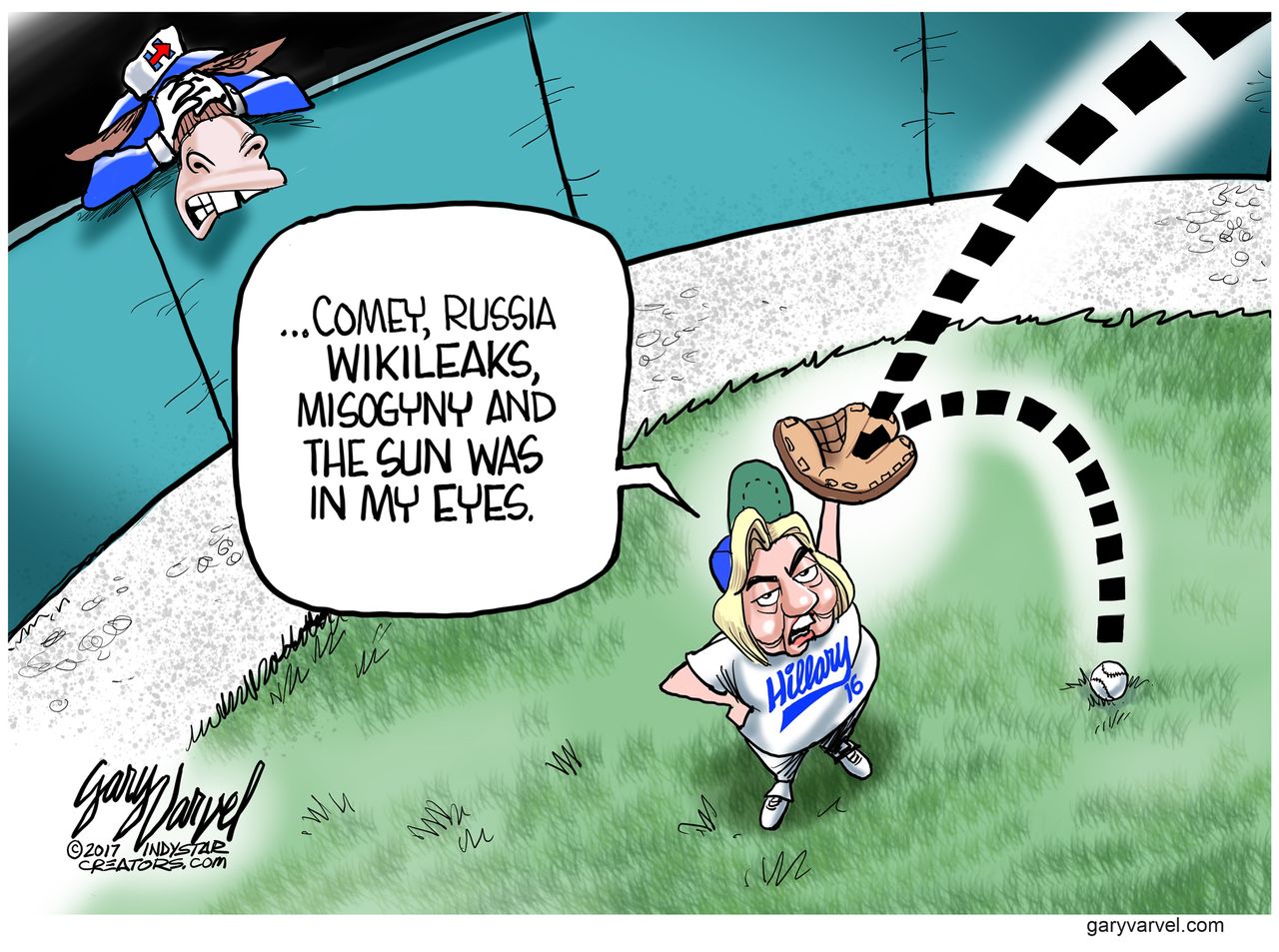 Political Cartoon U.S. Hillary Election Trump Comey Democrats Baseball