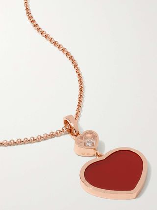 Happy Hearts 18-Karat Rose Gold, Carnelian and Diamond Necklace