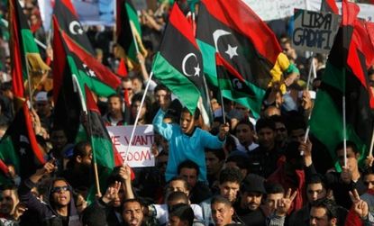 A crowd of Libyan rebel supporters in Benghazi: The United States and other Western governments have officially declared that Libya's rebels are the country's legitimate rulers.