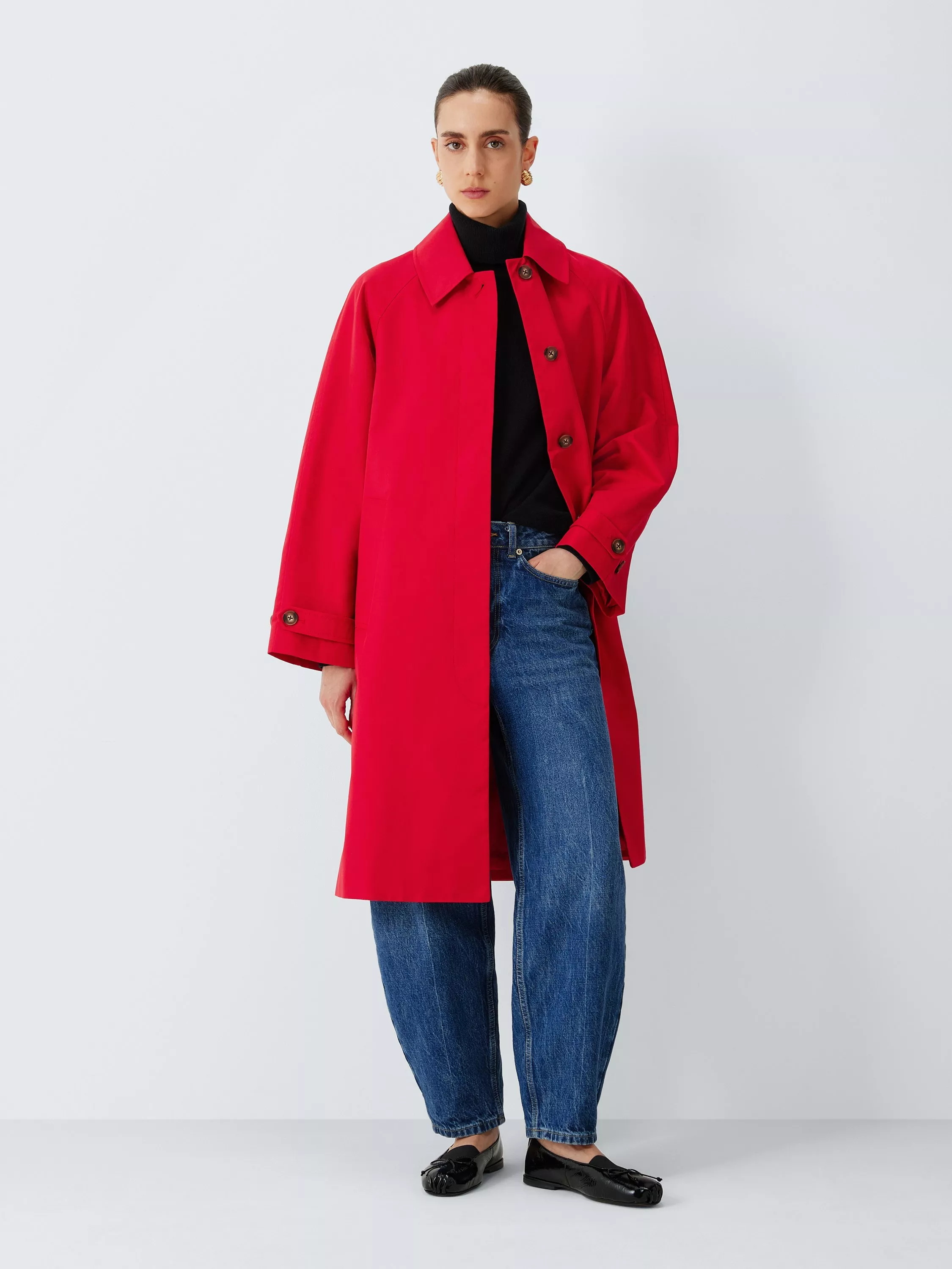 John Lewis Single Breasted Cotton Blend Car Coat, Red