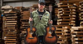 Joe Bonamassa with his two new signature Martin acoustics