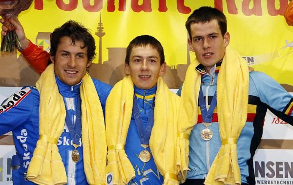 U23 men's podium (l-r): Elia Silvestri, 2nd; Lars Van Der Haar, 1st; Joeri Adams, 3rd.