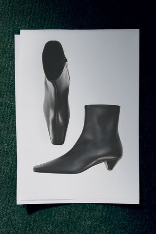 Square-Toe Leather Ankle Boots