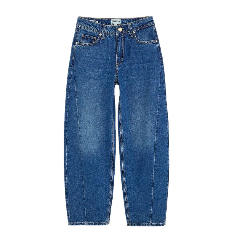 River Island , Blue Mid Rise Seamed Barrel Leg Jeans