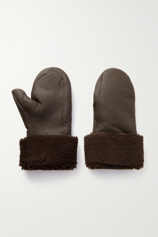 Yves Salomon black leather mittens