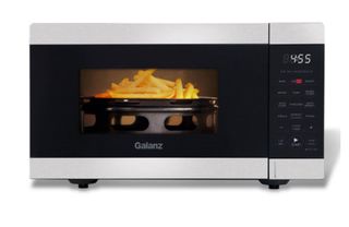 the Galanz air fry microwave with fries cooking inside