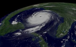 NOAA's GOES-12 weather satellites captured this image of Hurricane Katrina at Category 5 strength on Aug. 28, 2005, at 11:45 a.m. EDT.