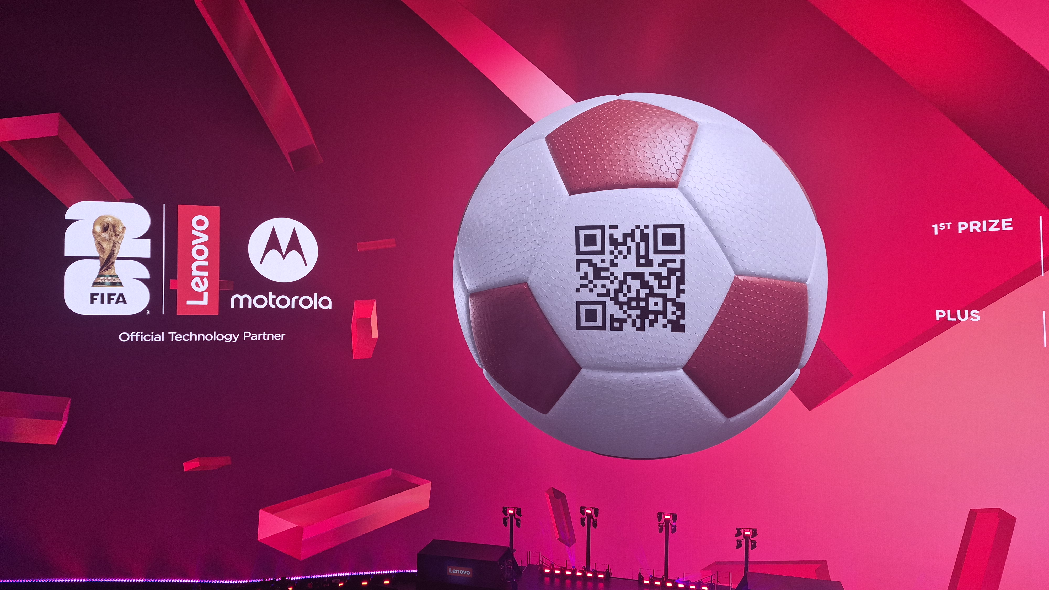 A football with FIFA, Lenovo, and Motorolla logos