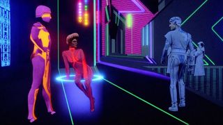 Best CGI movies of the 80s; a neon street in the film Tron