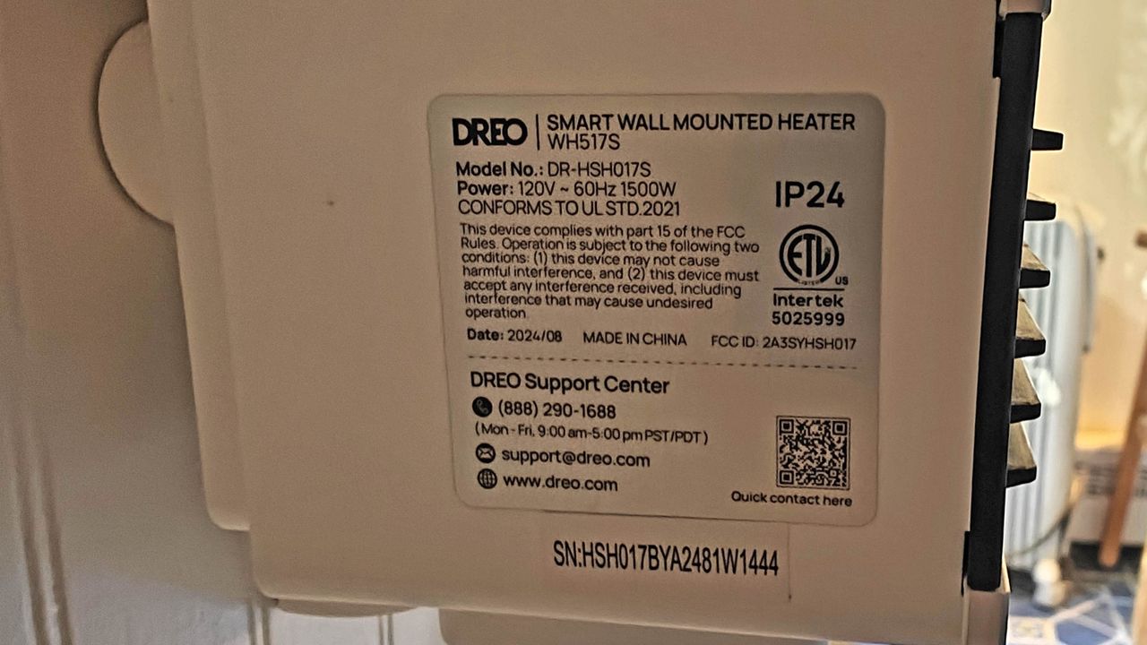 Dreo wall heater label