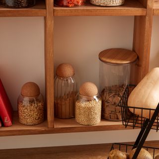 Pantry shelves with jars of food