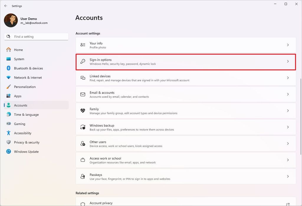 Sign-in options