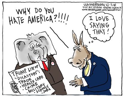 Political cartoon U.S. Donald Trump hate America