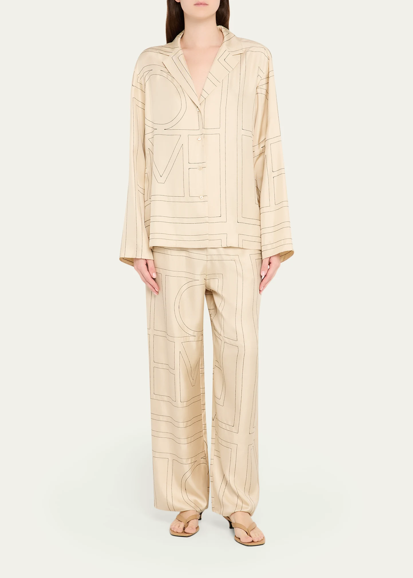 Toteme, Monogram-Embroidered Silk Pajama Pants