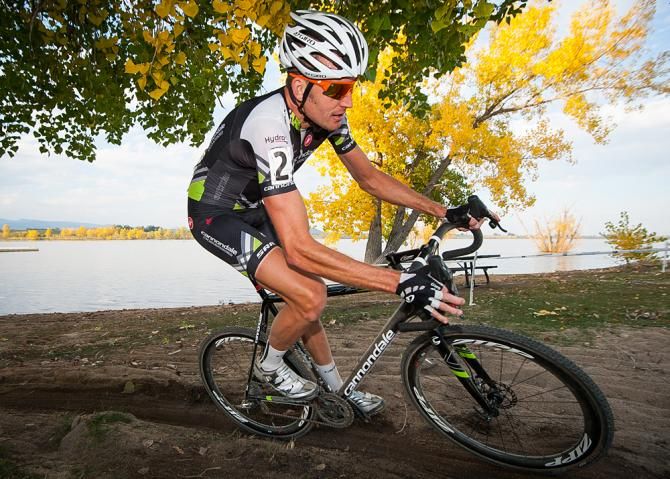 Trebon (Cannondale) taking a sweeping turn. Colorado Cross Classic.