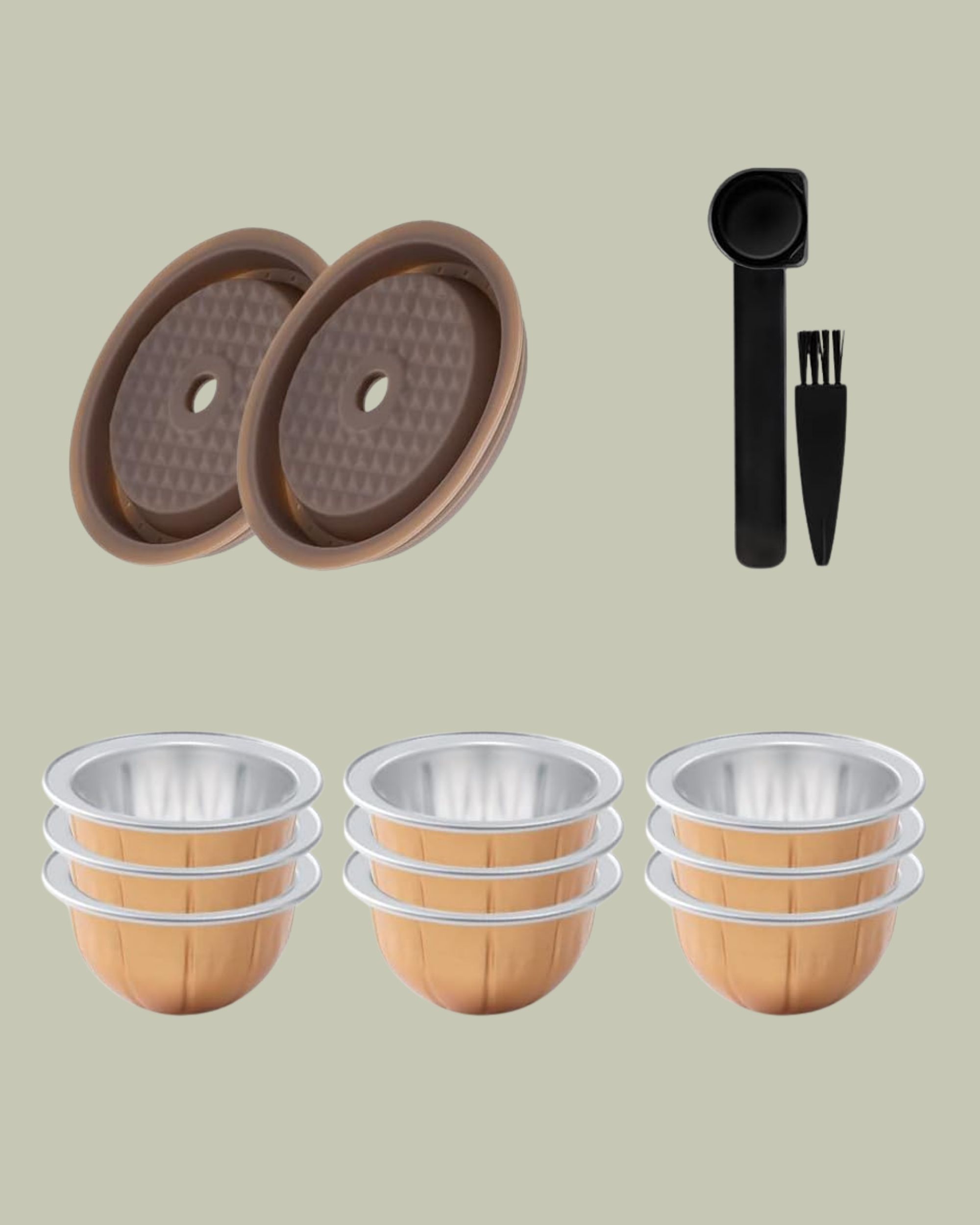 BENFUCHEN, Reusable Vertuo Capsule Discs 2 Pcs + Empty Refillable Vertuoline Pods-80+150+230ml Each 3 Pcs for Vertuoline Coffee, Benfuchen Food Grade Silicone Capsule Caps for Refillable Nespresso Vertuo Pods