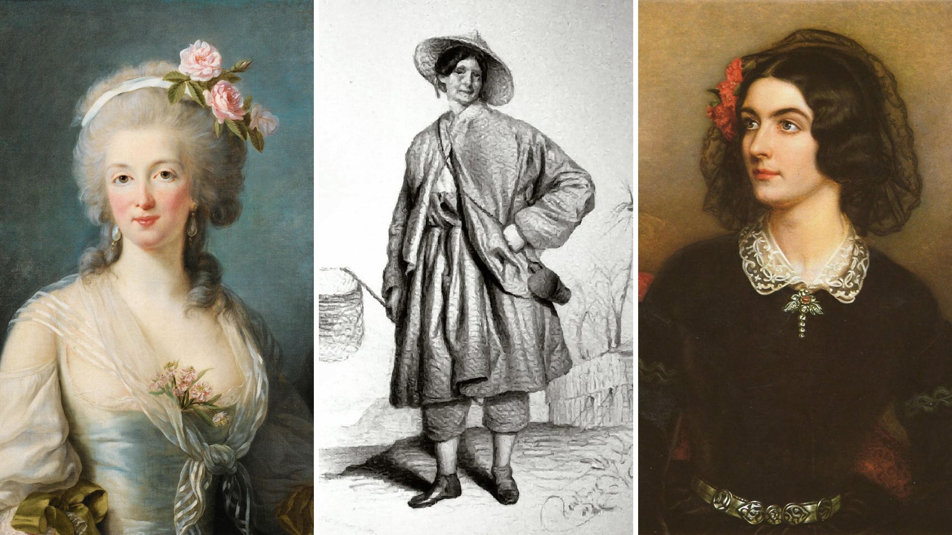 Jeanne de la Motte (left), Ida Pfeiffer (centre), and Lola Montez (right)