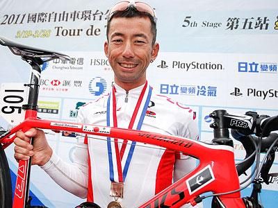 A happy Shinichi Fukushima following his stage victory