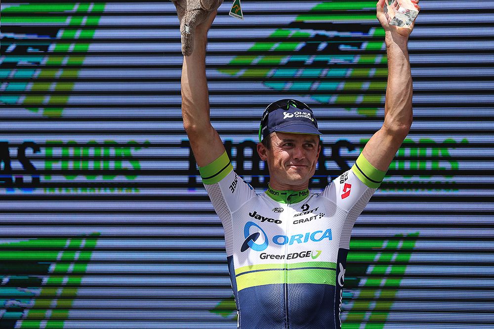 Simon Gerrans in the stage 3 podium at the Tour Down Under.
