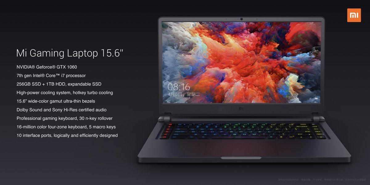 Xiaomi unveils a gaming laptop with Kaby Lake CPU, NVIDIA GTX 1060