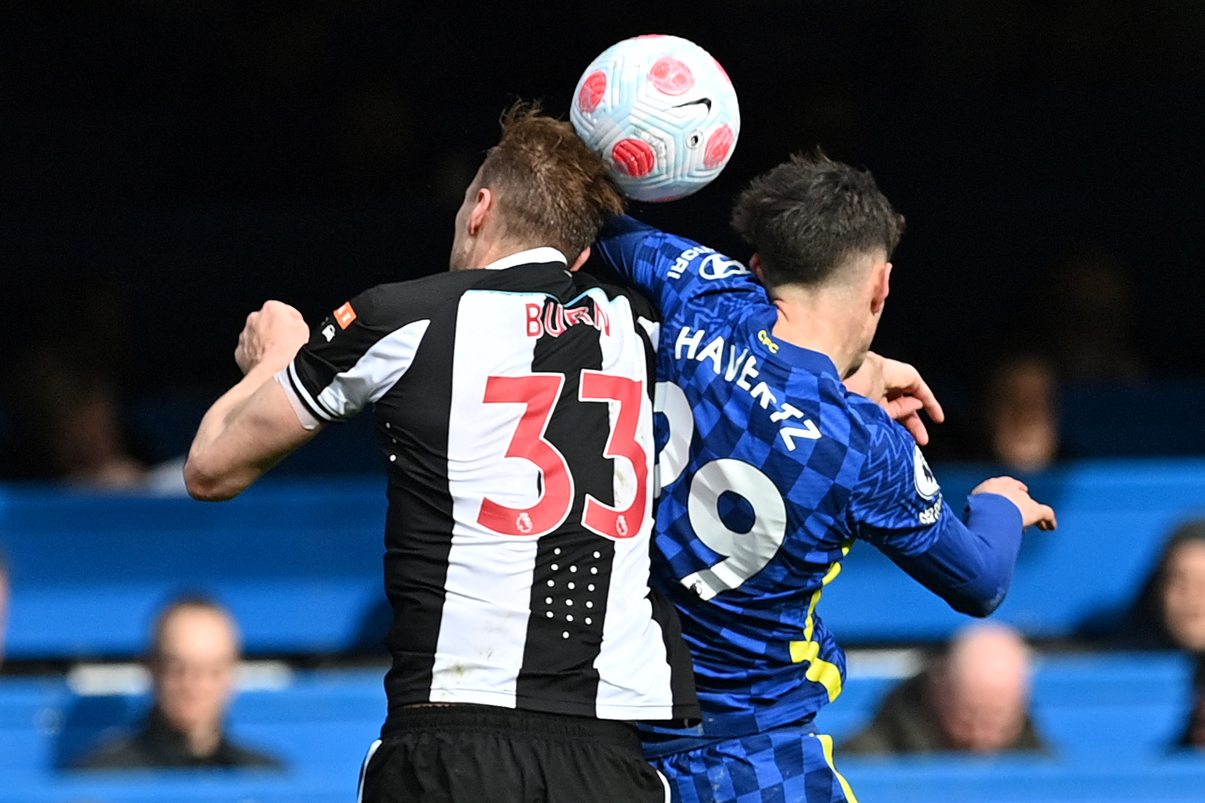 Dan Burn on the receiving end of a Kai Havertz elbow