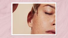 Woman applying epidermal growth factors (EGF) to her skin in a serum