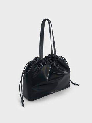 Bethel Shiny Ruched Drawstring Tote Bag