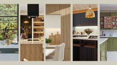 a compilation image of the biggest kitchen trends 2024 from designs to colours