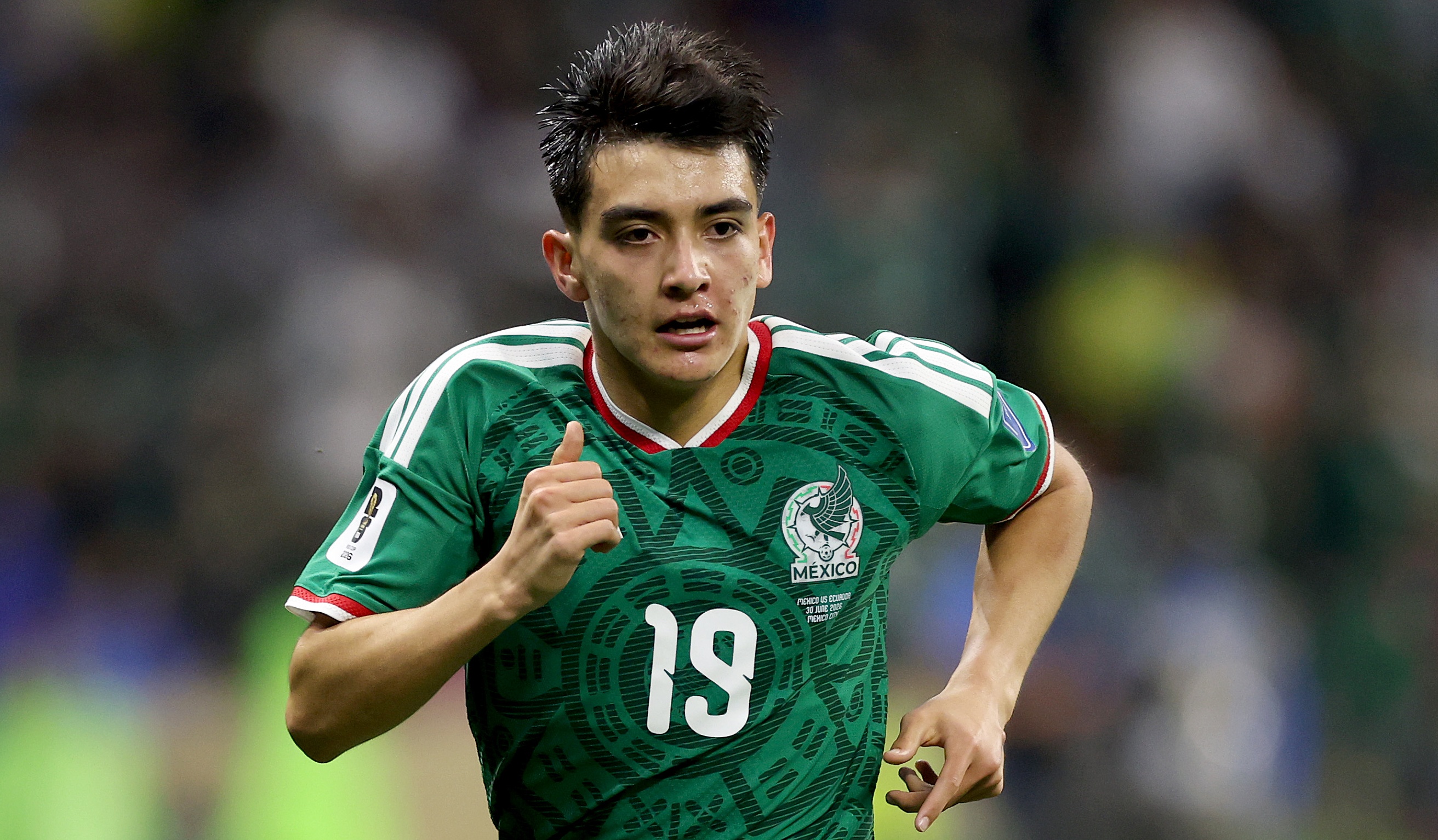 Gilberto Mora #19 of Mexico during the FIFA World Cup 2026 Round Of 32 match between Mexico and Ecuador at Mexico City Stadium on June 30, 2026 in Mexico City, Mexico