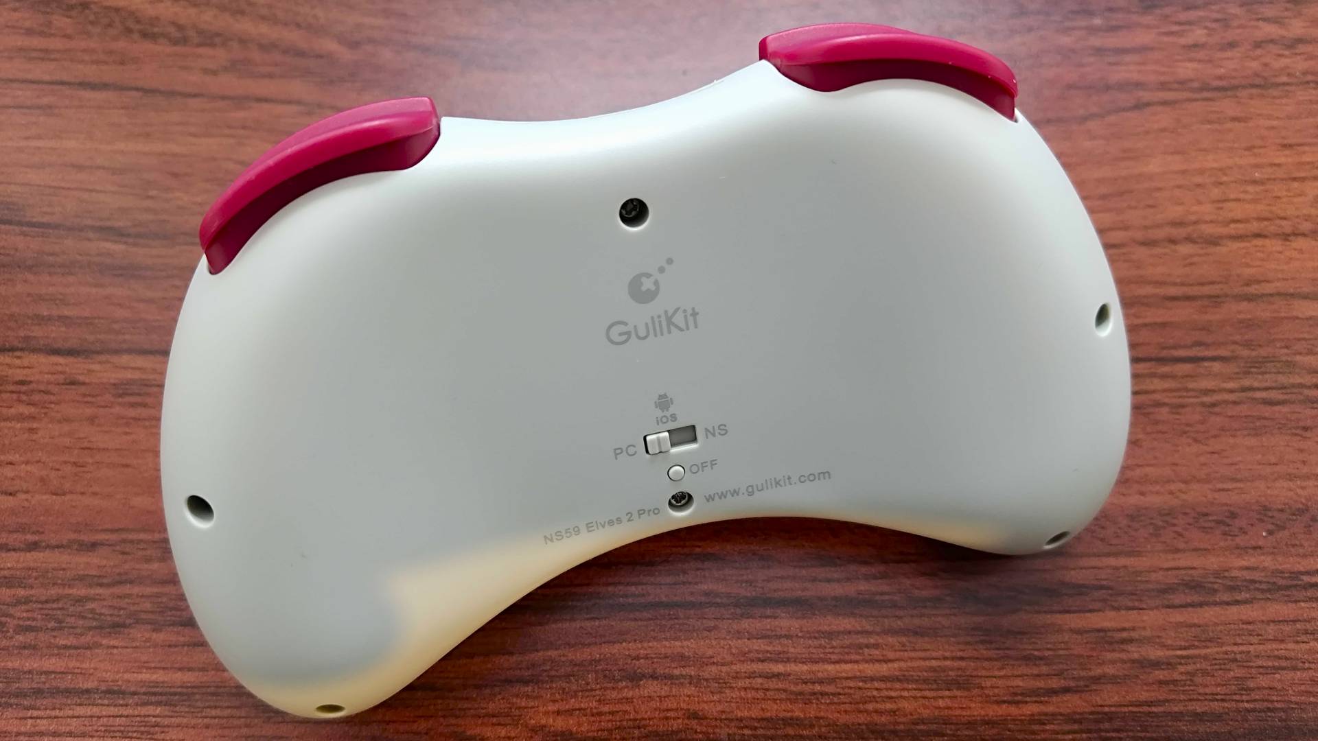 Back view of Gulikit Elves 2 Pro on woodgrain desk.