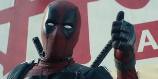 Deadpool (Ryan Reynolds) gives a thumbs up in Deadpool