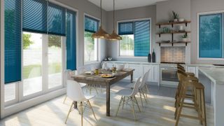teal blue Venetian kitchen blinds