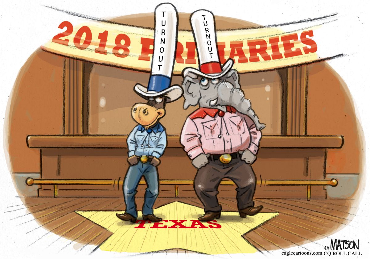 Political cartoon U.S. Texas primaries turnout Democrats GOP | The Week