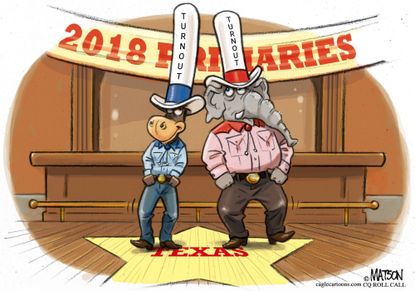 Political cartoon U.S. Texas primaries turnout Democrats GOP