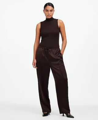 Madewell, Pintucked Slim Pull-On Pants in Satin