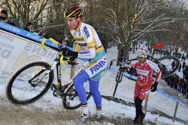 Belgium's Vincent Baestaens (Fidea Cycling Team) and Swiss champion Christian Heule (Rendementhypo Cycling Team)