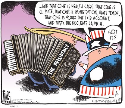 Political Cartoon U.S. Trump presidential accordion