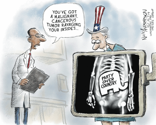 Political Cartoon U.S. GOP Cancerous Party Over Country