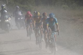 Strade Bianche 2020 - 14th Edition - Siena - Siena 184 km - 01/08/2020 - Jakob Fuglsang (DEN - Astana Pro Team) - Wout Van Aert (BEL - Team Jumbo - Visma) - Maximilian Schachmann (GER - Bora - Hansgrohe) - Alberto Bettiol (ITA - EF Pro Cycling) - Davide - photo Luca Bettini/BettiniPhotoÂ©2020