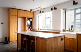 modern kitchen with wooden cabinets