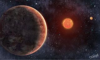 Artist’s illustration of the GJ 273 system, which consists of a red dwarf star and two known planets, one of which may be capable of supporting life.